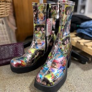 Steve Madden Klayton Metallic Comic Print Block Heel Boots